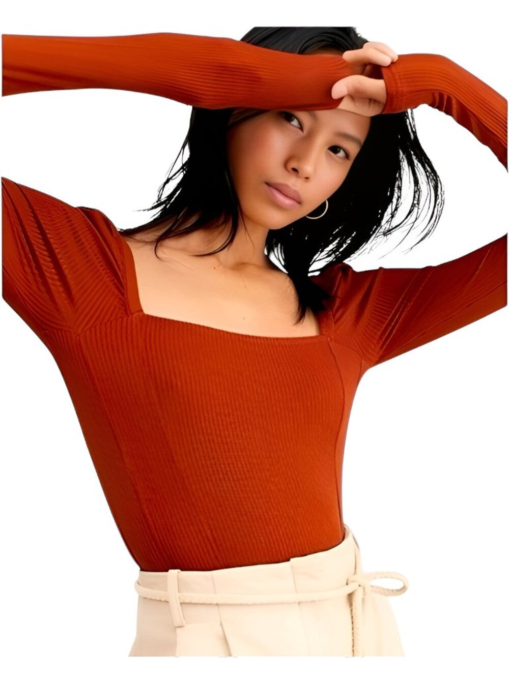 Free People It Girl Puff Long Sleeve Top Square Neckline Brown Size Small Petite